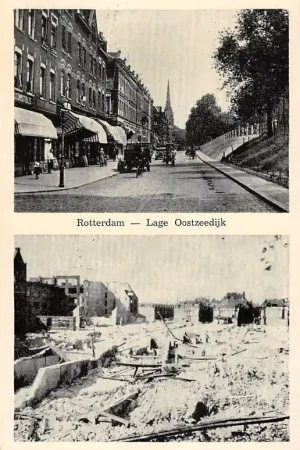 Rotterdam Lage Oostzeedijk voor en na bombardement mei 1940 WO2 HC50271 Nowość