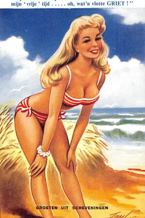 Fantasie Pin-Up girl Groeten uit Scheveningen Op de zaak bekijken ze me helemaal niet, Wel in mijn vrije tijd ... HC50127 Rabat