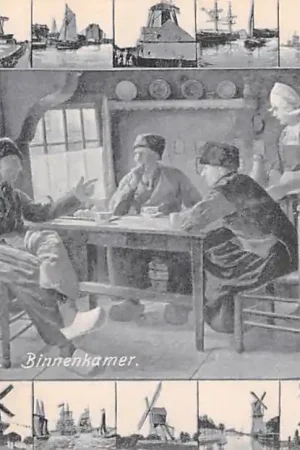 Promocja Volendam Binnenkamer Vissers Klederdracht Molens in de randen Vintage 1906 HC50104