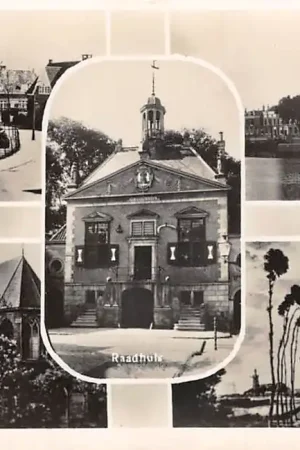 Promocja Middelharnis Burg. Boumanplein Raadhuis Ned. Herv. Kerk Kaai en Repr. Hobbema Laan 1947 HC50050