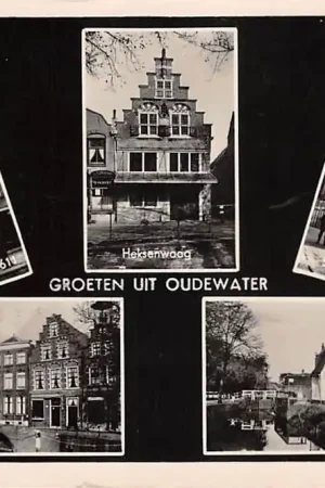 Premium Oudewater Groet uit 1919 Oude gevel Markt Heksenwaag Stadhuis en Sluis HC49955