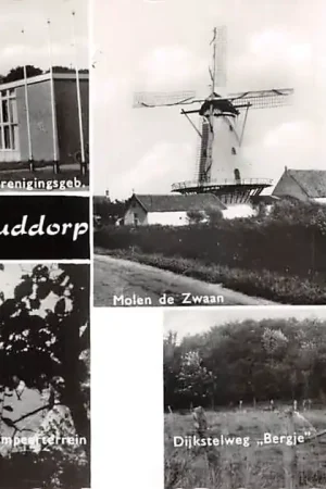 Ouddorp (ZH) Stationsweg Molen de Zwaan Dorpsweg Gereformeerde Kerk Doorkijkje Kampeerterrein en Dijkstelweg Bergje HC49951 Nowość