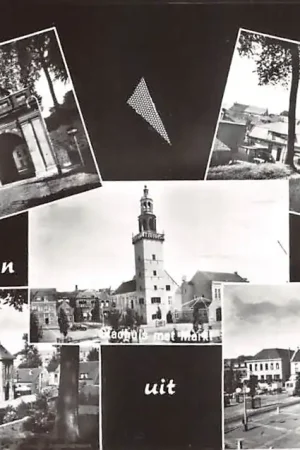 Wysoka jakość Hulst Groeten uit 1970 Gentse poort St. Josephpatrionaat Stadhuis met Markt Wallen Marktplein Zeeuws-Vlaanderen HC48885