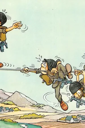 Kup teraz Militair Soldaat als evenwichtskunstenaar Humor Cartoon HC48798