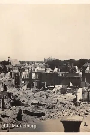 Middelburg Markt Burg en Langedelft na bombardement WO2 1940 - 1945 HC48848 Autentyczny
