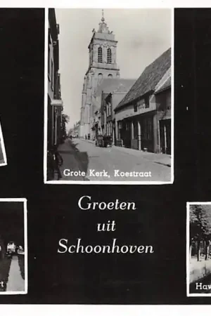 Schoonhoven Groeten uit 1950 Stadhuis Grote Kerk Koestraat Veerpoort Noodhaven Haven HC48372 Wyprzedaż