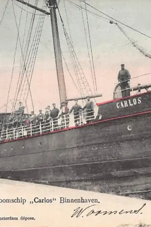 Oryginalny Rotterdam Stoomschip Carlos Binnenhaven 1903 Binnenvaart schepen HC1091