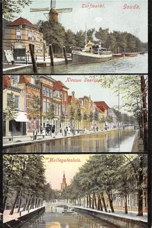 Oryginalny Gouda Molen 't Slot Stoomboot Reederij de IJssel Turfmarkt Haven 1906 HC733