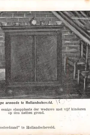 Hollandscheveld Diepe armoede Achter de kast is de eenige slaapplaats der weduwe met vijf kinderen op de natten grond Hoogeveen Drenthe HC22022 Szybka dostawa