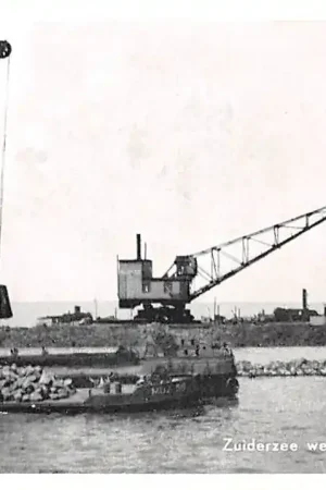 Zuiderzee werken Dijk in aanleg met kranen IJsselmeer Flevoland HC49825 Oferta limitowana