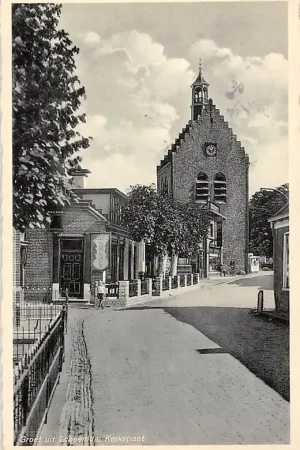 Wysoka jakość Scheemda Kerkstraat met ijsverkoper Groet uit 1943 Oldambt HC38941