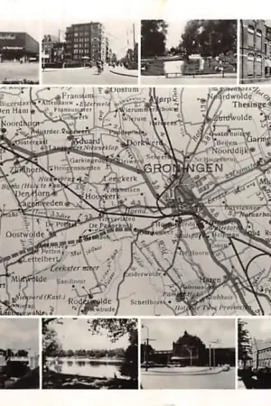 Groningen Landkaart en 14 fotootjes 1956 HC17927 Wysoka jakość
