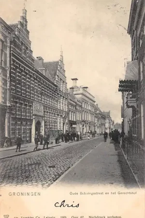 Autentyczny Groningen Oude Boeringestraat en het Gerechtsgebouw 1905 HC9597