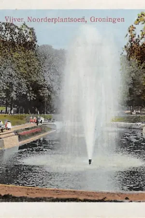 Oryginalny Groningen Noorderplantsoen met Vijver en Fontein 1925 HC3921