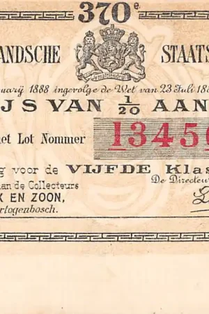 Najlepsza cena 's-Hertogenbosch 370e Nederlandsche Staatsloterij Bewijs van 1\\/20 aandeel in het Lot Nummer 13456 Luijckx en Zoon te 's-Hertogenbosch 1903 HC55152