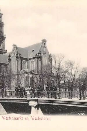 Autentyczny Amsterdam Westermarkt en Westertoren 1900 HC31486