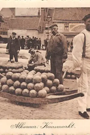 Alkmaar Kaasmarkt met kaasdragers 1913 Vintage HC21493 Autentyczny