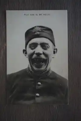 Ansichtkaart met een man erop en tekst erbij Ekspresowa dostawa