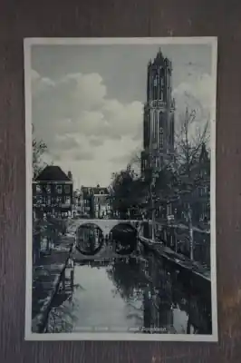 Utrecht Oude gracht met Domtoren Autentyczny