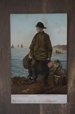 Scheveningen Naar zee vertrekkende visscher Oryginalny