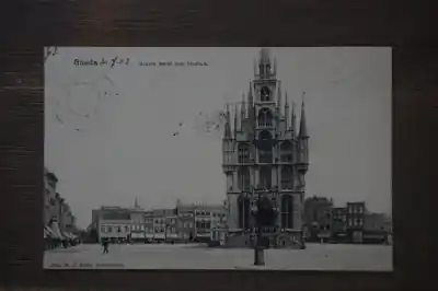Oryginalny Gouda Groote markt met stadhuis