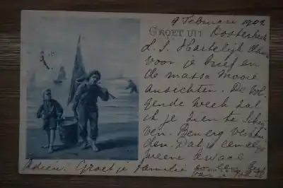 Popularny Ansichtkaart met een visser en een kind