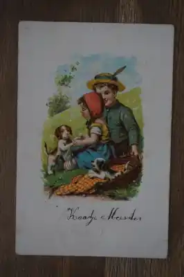 Fantasie ansichtkaart met 2 kindjes Wysoka jakość